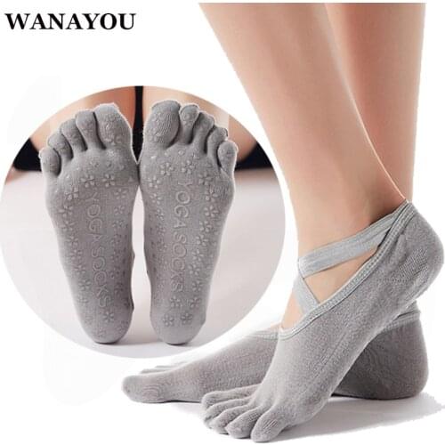 WANAYOU Women Five-Finger Yoga Socks,Backless Anti-slip Ballet Dance Gym Fitness Socks,Breathable Cotton Pilates Sports Socks