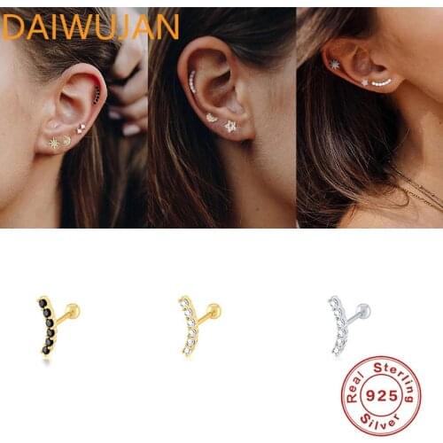 1 pc Real 925 Sterling Silver Stud Earrings for Women Piercing Cartilage Earring Minimalist Zircon Small Ear Studs Jewelry Gift