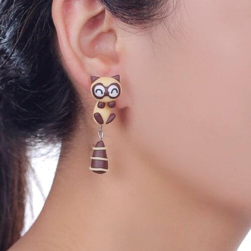 TTPAIAI 30 Brand Handmade Raccoon Stud Earrings Fashion Jewelry Polymer Clay Cartoon 3D Animal Earrings For Women Girl Gift