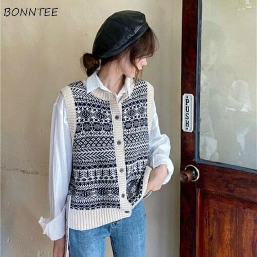 Sweater Vest Women Harajuku Retro Loose Casual O-neck Single-breasted Vintage Korean Style Daily New Fashion Trendy Tops Femme