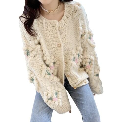 IMCUTE Y2K 3D flowers hand-knitted college style coat sweater womens spring/autumn O-neck button long-sleeved cardigan sweater