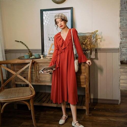 BeeHouse vestido de mujer mulher vintage sukienki long red elegant women dresses vestidos para mujer ruffle dress sukienka maxi