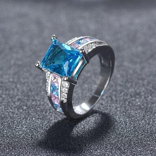 WYJZY Blue zircon ring for women inlaid colorful zircon ladies beautiful party jewelry fashion ring for women