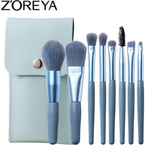 ZOREYA 8Pcs Mini Travel Portable Soft Makeup Brushes Tool Set Cosmetic Tool Make Up Brush Beauty Tool Kit For Makeup
