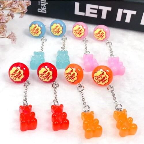 1Pair Stud Earrring Multicolours Gummy Bear Charms Resin Sweet Candy Gift Fashion Jewelry
