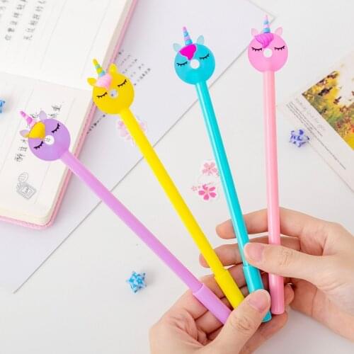 24 Pcs Creative Donut Unicorn Gel Pens Black 0.5mm Student Stationery Office Supplies Pen Kawaii School Animal