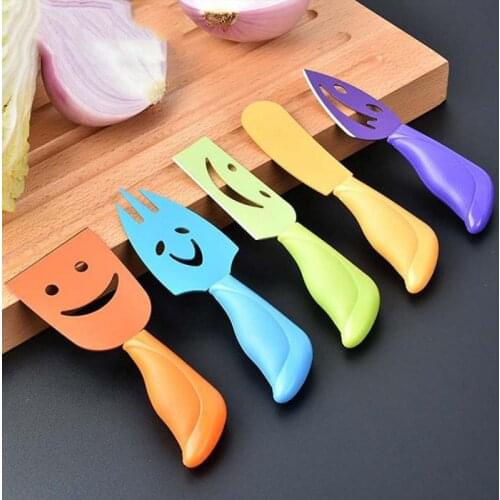 5Pcs/Sets Multi-function Kitchen Stainless Steel Cheese Butter Spreader Smiles Shovel Fork Tableware Set