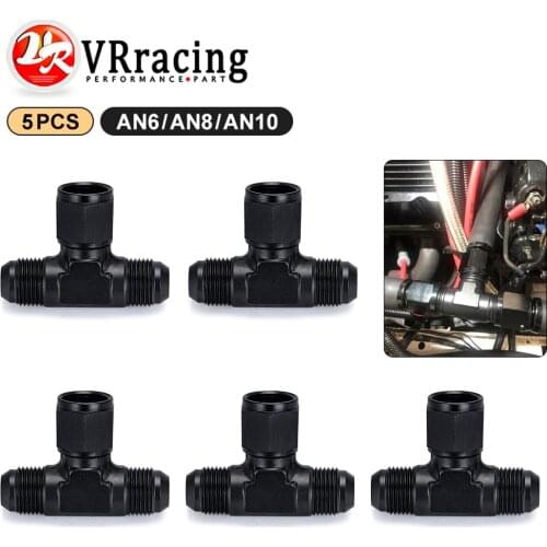 Aluminum Flare Tee Fitting AN6 AN8 AN10 Female To Male Tee On Side Thread Fitting Adapter Black 5 Pack