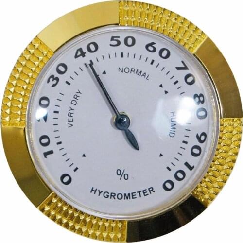 New 1pcs Quality Analog Hygrometer, 58mm Round Glass Analog Hygrometer for Cigar Humidors Gold Metal H600