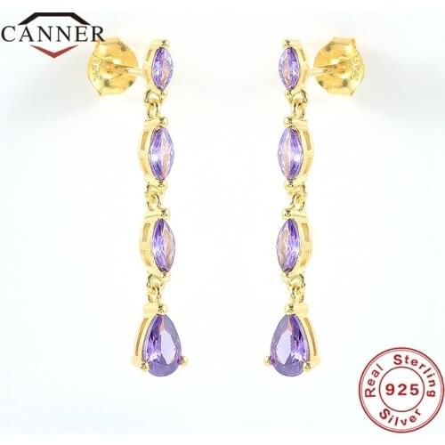 CANNER 100% 925 Sterling Silver Horse Eye Color Zircon Diamond Pendant Piercing Earrings for Women Jewelry Jewelry Pendients