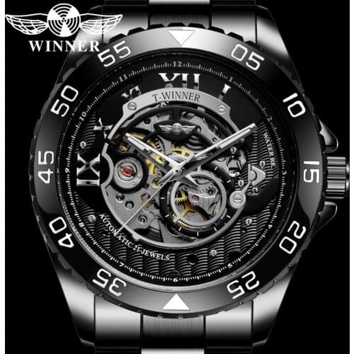 WINNER Men Wristwatch Military Army Sport Male Clock Top Brand Luxury Skeleton Fashion Automatic Mechanical Man Watch Gift 8193