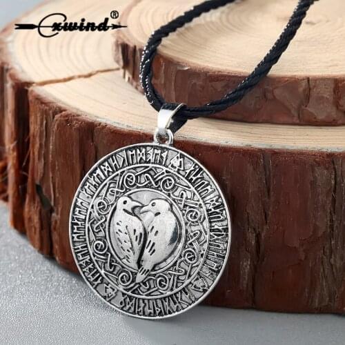 Cxwind Norse Vikings Bird Pendant Necklace Valknut Raven Rune Pendant Knot Viking Amulet Pendant Necklace Nordic Rope Jewelry