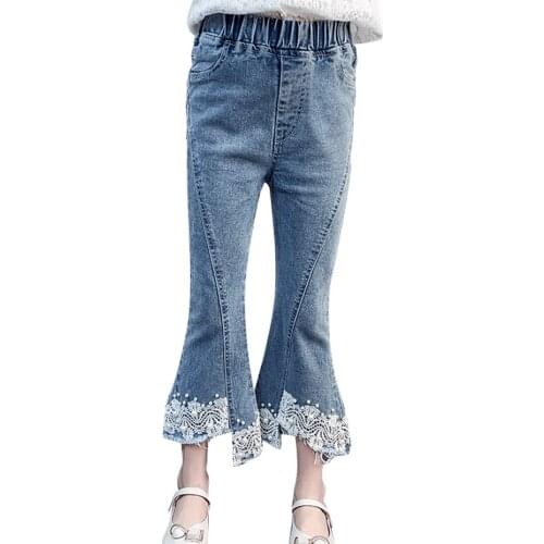 Jeans For Girl Lace Floral Girl Jeans Kids Casual Style Kids Jeans Spring Autumn Clothes For Girls 6 8 10 12 14