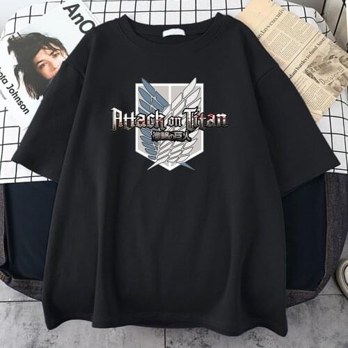 Anime Attack On Titan T Shirts Jiyuu No Tsubasa Print Men Clothing Summer Harajuku Creative Top Loose Oversize T-Shirt For Male