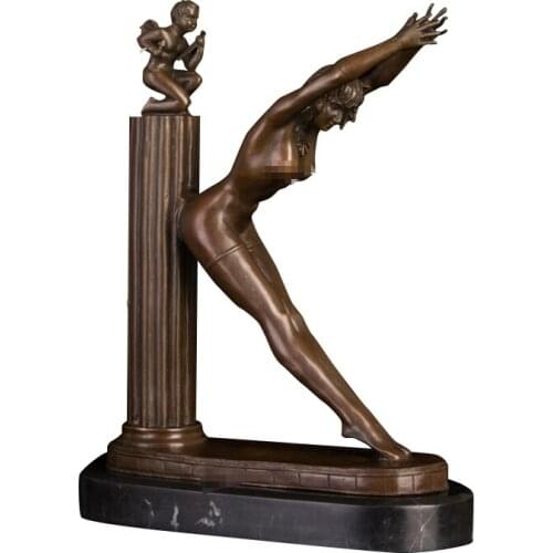 Ivorique DS-433 Classical Statue Angle Baby Woman Bronze Sculpture for Home Desktop Decoration Vintage Metal Art