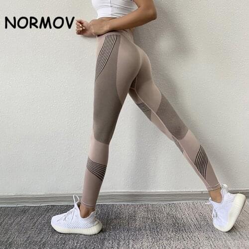 NORMOV High Waist Running Leggings Women Seamless Stretch Fitness Leggings Breathable Stitching Running Leggings