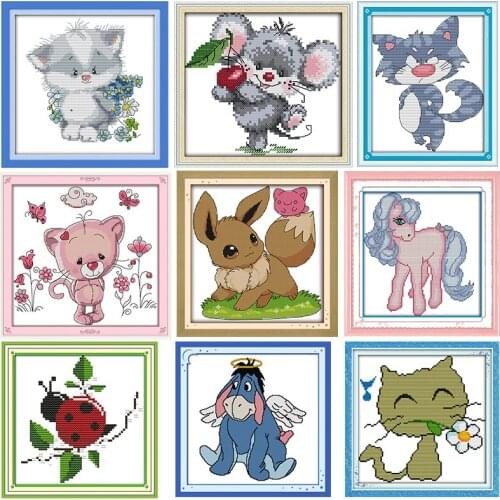 The Little Mouse Picking Cherries Handmade Cross Stitch Kits 11CT 14CT Cross Stitch Set Chinese Cotton Embroidery Home Decor Set