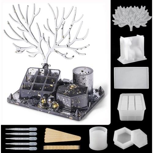 31pcs Epoxy Silicone Resin Molds Set Deer Makeup Jewelry Display Tray 9-Slot Lipstick Organizer Pen Holder Storage Box
