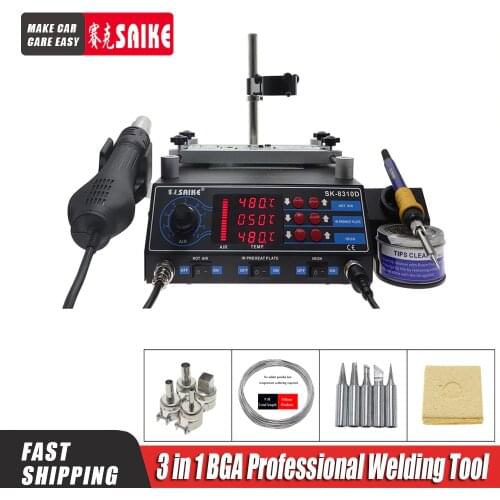 Rework Station SAIKE 8310D 220v or 110v soldering station hot air station+soldering iron+Preheat station 3 in 1