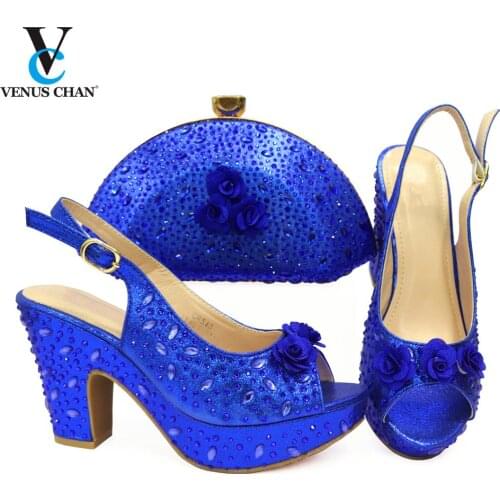 Latest Design Women Italian African Party Pumps Shoes and Bag Set Decorated with Rhinestone Women Shoe and Bag for Nigeria Party