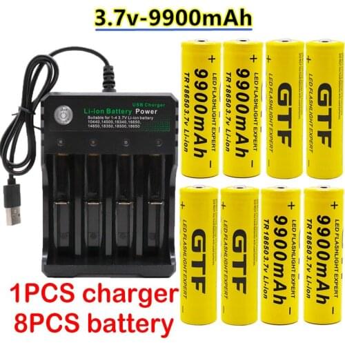 100% new18650 battery 3.7V 9900mAh rechargeable liion battery for Led flashlight battery 18650 battery Wholesale+USBcharger