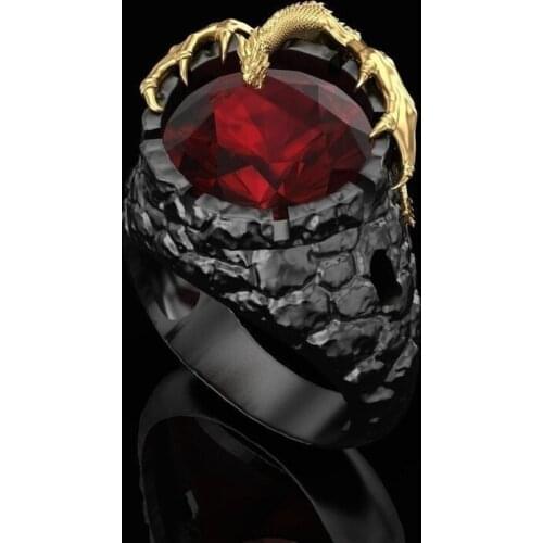 New Mens Dragon Ring Inlaid Red Zircon Trend Punk Gothic Rock Personality Luxury Exquisite Gift Jewelry Fashion Creative