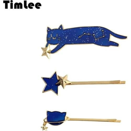 Timlee H110 New Cartoon Sweet Cute Animal Cat Star Barrettes Hair Clip Fashion Hair Accessory wholesale