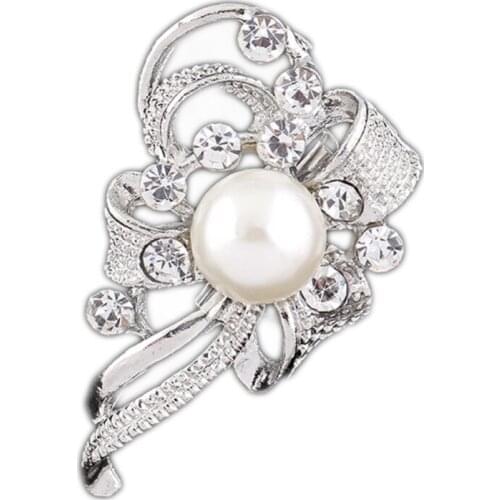 New Style Elegant Jewelry Diamante Bow Silver Brooch Pin Scarf Dress Decoration Gift YBRH-0254