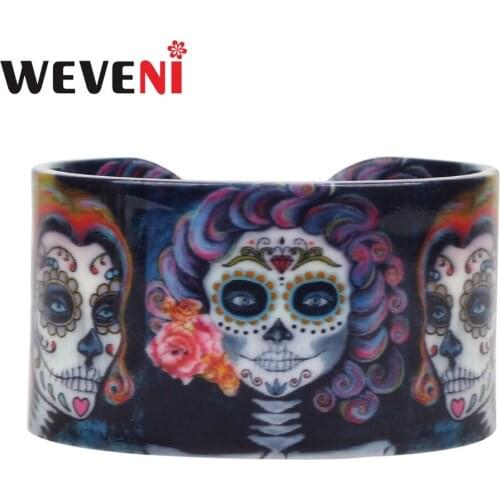 WEVENI Plastic Elegant Halloween Floral Skeleton Skull Bangles Bracelets Punk Fashion Craft Jewelry For Women Girls Ladies Teens