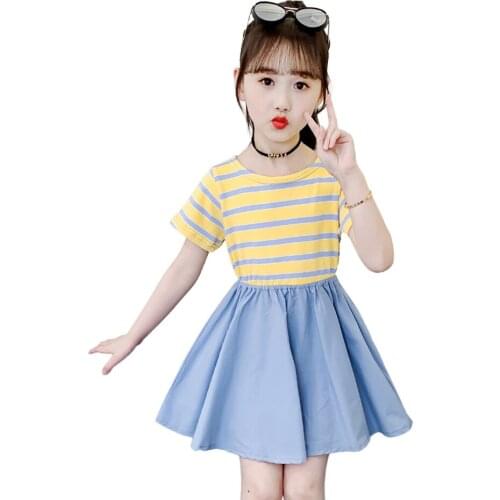 Dresses For Girls Striped Party Girl Dress Patchwork Children Party Dresses Summer Girls Clothing 6 8 10 12 14