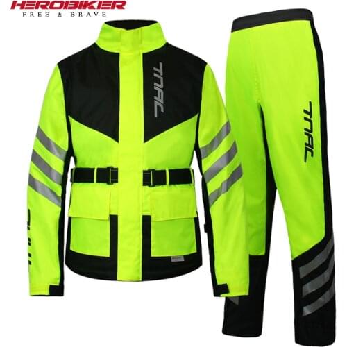 Thickened Split Motorcycle Rain Suit Breathable Waterproof Durable Rain Coat Pockets Reflective Rainwear Detachable Hat