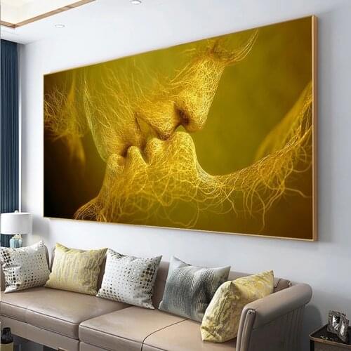 Canvas Poster Black Love Kiss Canvas Painting Abstract Print Poster Pictures Home Bedroom Living Room Decoration Wall Art