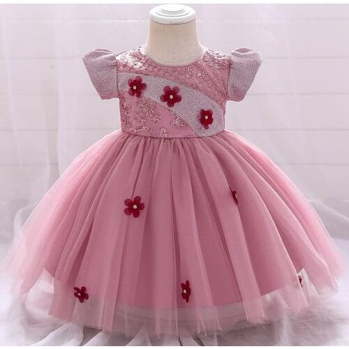 2021 Girls Casual Dress for 9Months-5Years Toddler Mesh Flower Applique Puffy-Sleeves Tutu Princess Dress Elegant Wedding Dress