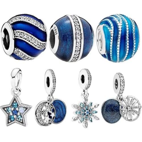 QANDOCC Silver 925 Jewelry Beads Sparkling Crystal Charms Pendants fit Brand Charms Silver 925 Original Bracelets Bangles