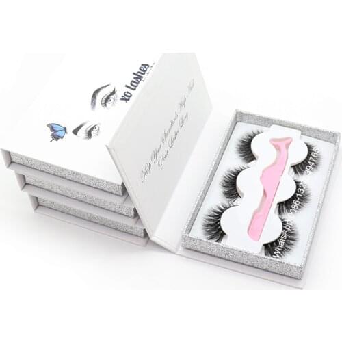White Private Label Three Pairs Lash Book 3D 20MM Mink Eyelashes Wholesale Lashes With Box Custom LashBook Natural Eyelasehes
