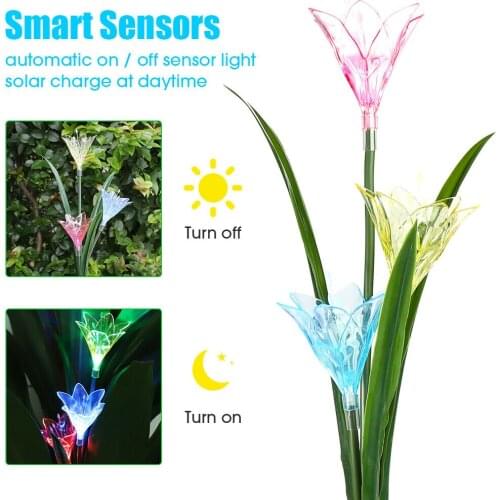 2pcs Outdoor Solar Garden Stake Lights Flower Lamp Lawn Light Decoration Solar Flower Lights with 6 Lily Flowers