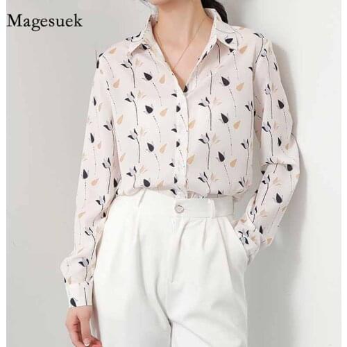 Lapel Vintage Printed Chiffon Blouse 2020 Autumn Long Sleeve Womens Shirts Fashion Office Lady Tops Female Ropa De Mujer 11462