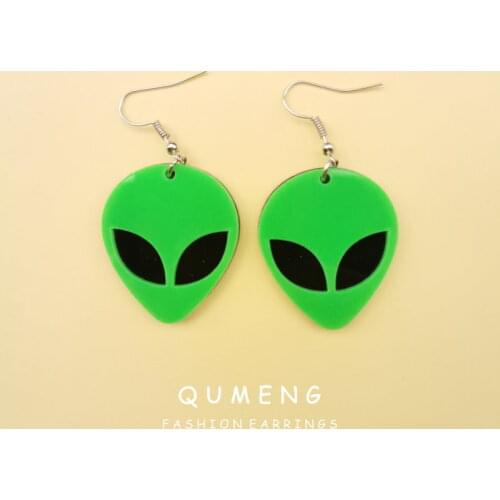 QUMENG 2020 Earrings For Women acrylic Earrings Fashion Charm Exaggerated Hip Hop Girls Gift Cute Alien punk green accessories