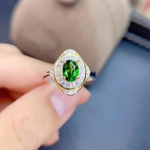 Attractive natural green diopside ringfor women silver jewelry real 925 silver good color natural gem girl birthday gift sale