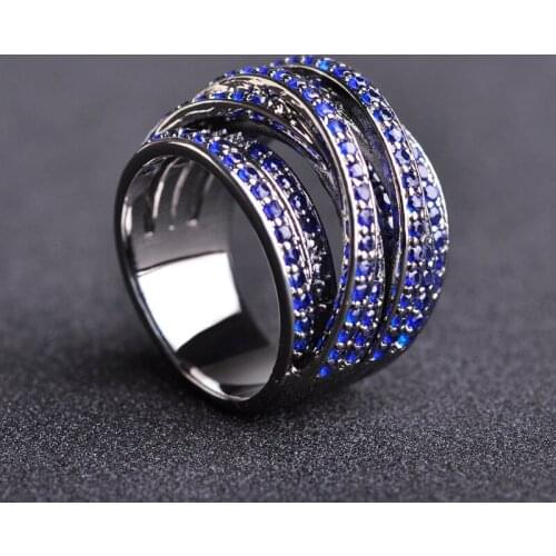 Blucome Fashion Irregular Wide Ring Blue Zircon Copper Jewelry Women Bridals Wedding Party Banquet Cocktail Fingers Accessories