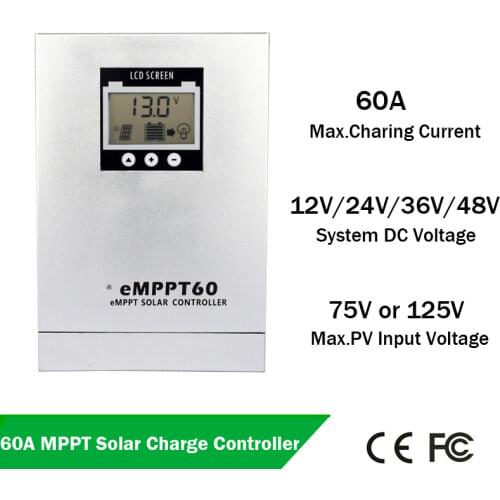 MPPT 60A LCD Display with RS485 12V/24V/36V/48V Auto Solar Panel Battery Regulator Charge Controller PV System with Load