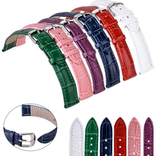 12/14/16/18/20/22mm Colorful Genuine Leather Watch Bands Strap Universal Women Men Sport Wrist Band Belt Bracelet Watch Strap