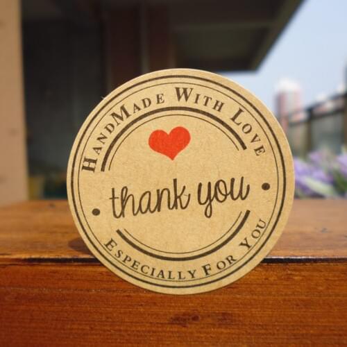 102PCS Thank You Round Kraft Paper Sticker Vintage Handmade with Love Gift Paper Lable Sealing Sticker Party Birthday Decoration