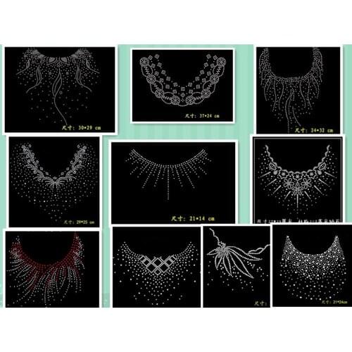 20pc/lot Neckline decor and shirt sticker roundup Hot Fix Rhinestones motif crystal Heat Transfer design iron on stones