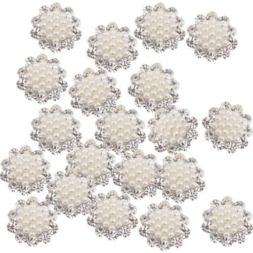 20 Pieces Crystal Diamante Pearl Brooch Button DIY Wedding Bouquet Decor