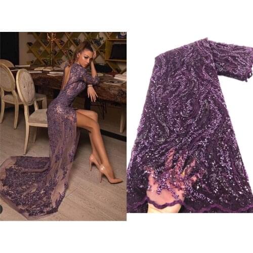 2021 3D Nail Bead Embroidery Mesh Sequin Lace Fabric Wedding Dress Clothing Accessories 3114