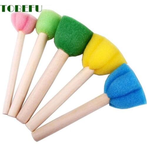 5PCS DIY flower type wooden sponge graffiti brush childrens painting toys kindergarten early education toys