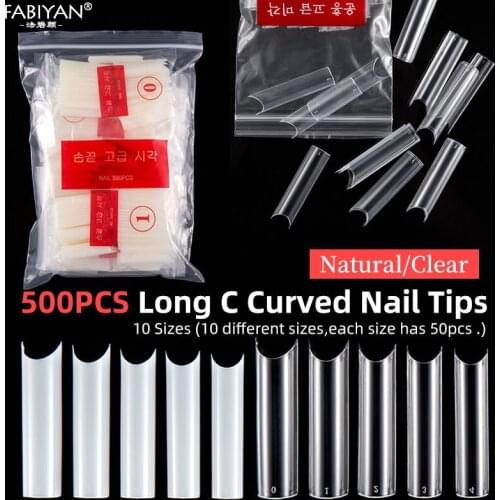500pcs/bag Artificial Extra Long C Curve Straight Length Nail Tips Nail Art Decoration Tools Acrylic Manicure False Nails