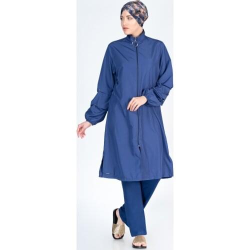 Alfasa 372 Long Sleeve Pants Balloon Sleeve Detail Full Off Hijab Swimwear Indigo