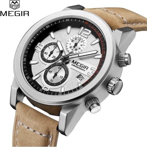 MEGIR Fashion Luxury Brand Leather Mens Quartz Watches Clock Sport Men Watch Army Military Chronogragph Male Relogio Masculino